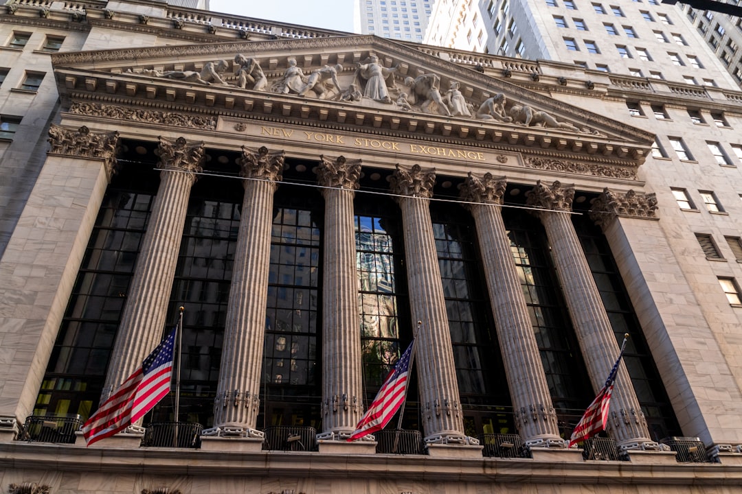 New york stock exchange building with american flags