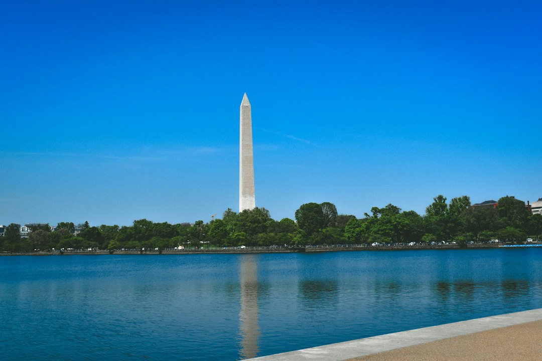 a view of the washington monument from across the water